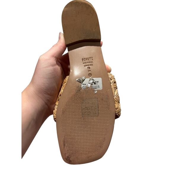 Schutz Womens Ayla Tan Woven Square Toe Slide Sandals Shoes size 7 - Picture 11 of 12